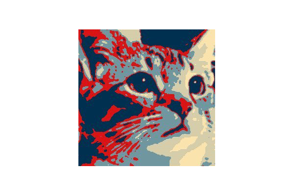 a photo of Bonny “Bonald” Baloney, a tabby cat, done in the style of shepard fairey's HOPE poster for obama